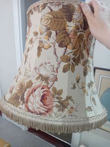 large vintage fringed rose print lampshade