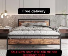 King Size Bed Frame with Wooden Headboard