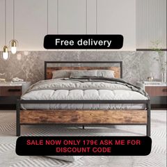 King Size Bed Frame with Wooden Headboard