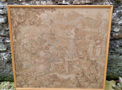 Mid-century italian framed hunt scene tapestry
