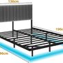 Double Bed Frame with Upholstered Headboard, 4ft6 Floating Upholstered Bed Frame Doule Bed with Charging Station and LED Light, Metal Slats Support, Gray Double Bed Image 2