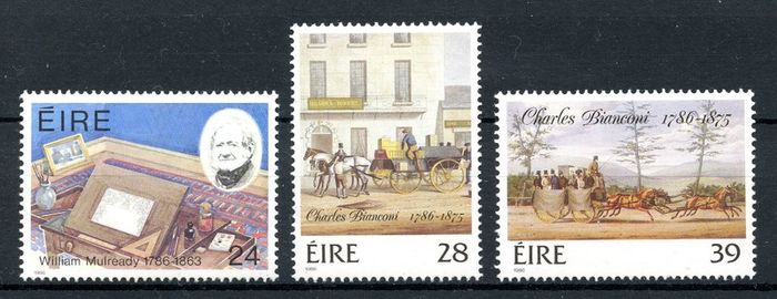 Ireland 1986 - Scott #674-676 William Mulready & Charles Bianconi - Mint Never Hinged