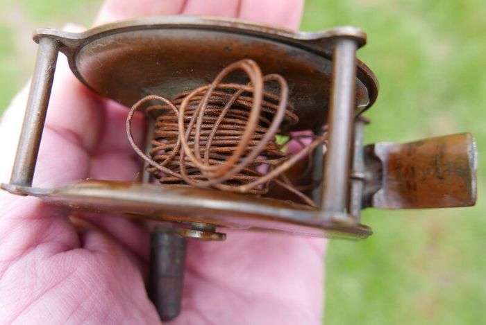 Antique Brass and wood Fishing Reel