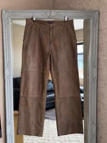 Zara ZW Leather Collection 100% Sheepskin Leather Trousers Brown Size L
