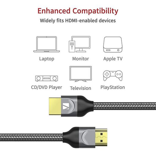 iVanky 2M HDMI v2.0 3D/UHD 4K (2160P/60hz) Nylon Braided (Gold-Plated) Ultra High Speed Cable with Ethernet Chrome HDTV (Brand New/Warranty)