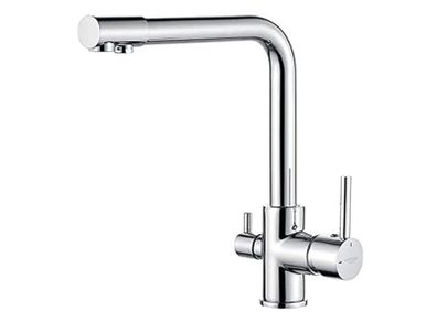 GRIFEMA G4003 3 in1 Kitchen Mixer Tap with Drinking Filtered Water Outlet, Dual Lever Water Sink Tap, 3/8 Inch Hose, Chrome