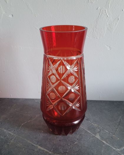 Vintage russian red cut crystal vase