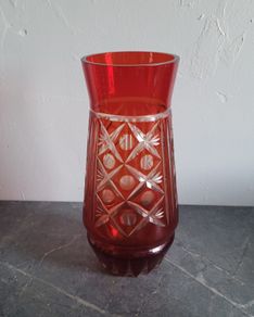 Vintage russian red cut crystal vase