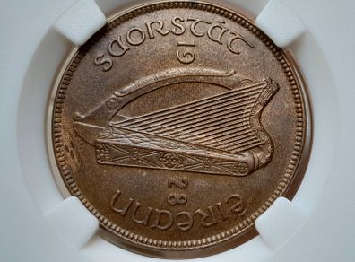 1928 Ireland 1d penny Prooflike High grade Unc coin standard post included using An post digital stamp 2.85 Read description