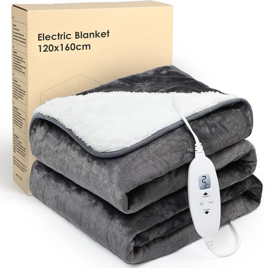 Electric Heated Blanket Throw,Electric Throw with 4 Heat Settings & 4 Hours Auto-Off Timer, LCD Display,Grey Heating Blanket Flannel Sherpa for Sofa and Bed