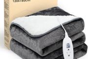 Electric Heated Blanket Throw,Electric Throw with 4 Heat Settings &amp; 4 Hours Auto-Off Timer, LCD Display,Grey Heating Blanket Flannel Sherpa for Sofa and Bed