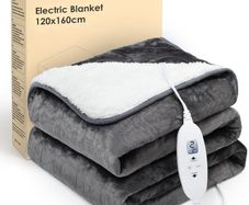 Electric Heated Blanket Throw,Electric Throw with 4 Heat Settings & 4 Hours Auto-Off Timer, LCD Display,Grey Heating Blanket Flannel Sherpa for Sofa and Bed