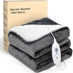 Electric Heated Blanket Throw,Electric Throw with 4 Heat Settings & 4 Hours Auto-Off Timer, LCD Display,Grey Heating Blanket Flannel Sherpa for Sofa and Bed