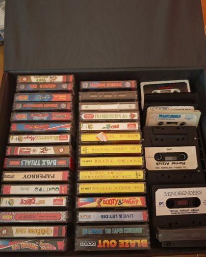 Commodore 64 Games Collection 40+ Cassette Games, Boxed Titles & Compilations  Description: Large Commodore 64 games collection