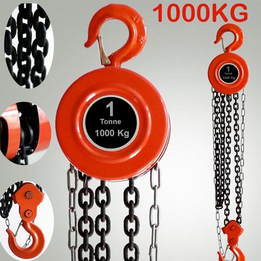Heavy Duty 1 Tonne 1000Kg Chain Hoist Load Lifting Block Tackle Engine Winch Pulley Tool
