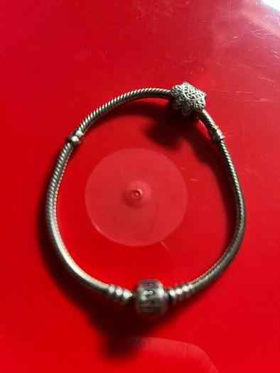 Pandora Moments Barrel Clasp Snake Chain Bracelet with silver Sparkling Paw Print Charm