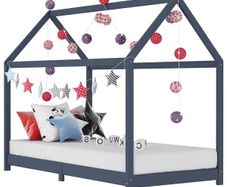 Kids Bed Frame Grey Solid Pine Wood 90x200 cm