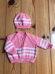 Hand Knit Baby Cardigan and Hat