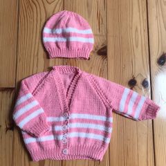 Hand Knit Baby Cardigan and Hat