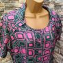 Vintage 1960s 1970s Dark Green & Pink abstract shift dress Dagger Collar size M/L  Postage included Image 2