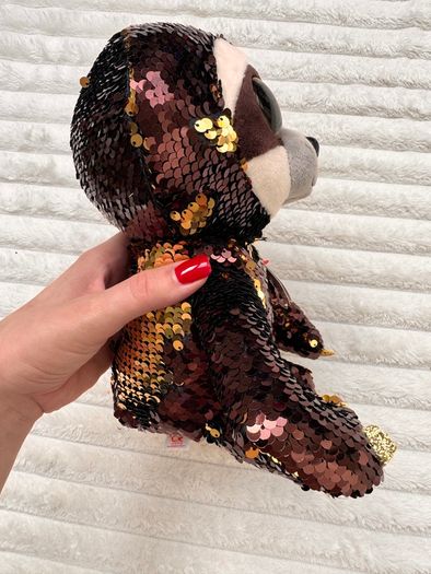 TY Flippables Dangler Sloth Brown Gold Sequins approx. 23 cm. Used Please see photos