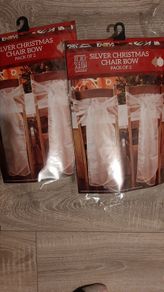 Christmas Silver Chair Bows x2