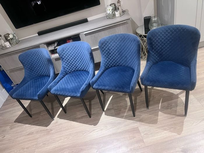 4 blue velvet dining chairs