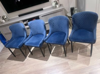 4 blue velvet dining chairs