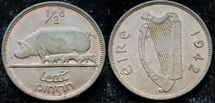 [#372] - Ireland 1942 | Half Penny | 1/2d | Sow | KM.10 | UNC