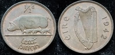 [#372] - Ireland 1942 | Half Penny | 1/2d | Sow | KM.10 | UNC