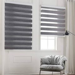 Day and Night Zebra Roller Blind Double Fabric Translucent or Blackout Vision Curtains for Window and Door with Aluminium Cassette(Grey 45x150)
