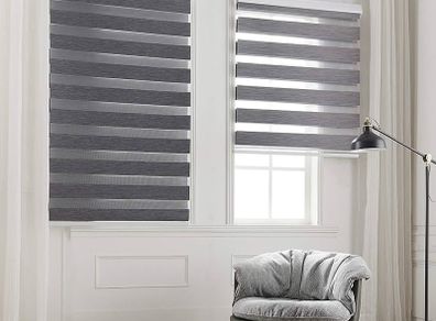 Day and Night Zebra Roller Blind Double Fabric Translucent or Blackout Vision Curtains for Window and Door with Aluminium Cassette(Grey 45x150)