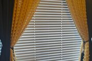 Set of 8 Mustard Pom Pom Voile Eyelet Curtains