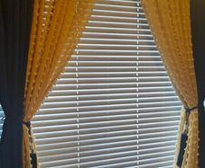 Set of 8 Mustard Pom Pom Voile Eyelet Curtains