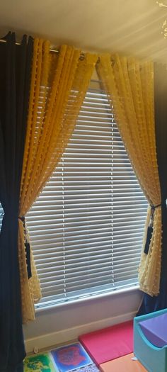 Set of 8 Mustard Pom Pom Voile Eyelet Curtains