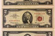 3 Two Dollar Bills - Red Seals