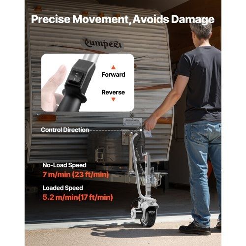 Electric Trailer Dolly, 2.5 T Towing Capacity, 380W 12V Motorized Jockey Wheel with 7 m/min Moving Speed, 31-63 cm Adjustable Clamp Height & 20.3 cm Rubber Tire, For Moving Caravan Boat