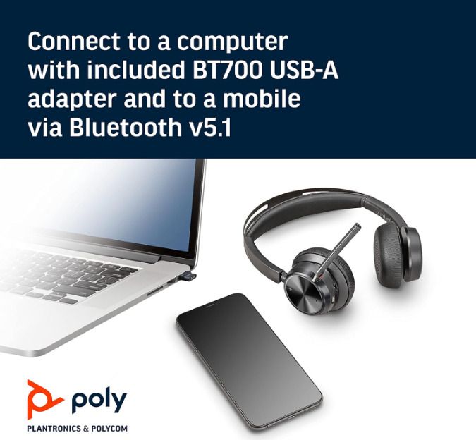 Voyager Focus 2 UC USB-C Headset with Stand (Plantronics) - Bluetooth Dual-Ear (Stereo) Headset with Boom Mic - USB-C PC/Mac Compatible - Active Noise Canceling