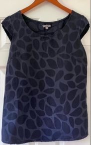 Ladies Navy Linen Mix Top, Made In Italy