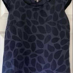 Ladies Navy Linen Mix Top, Made In Italy