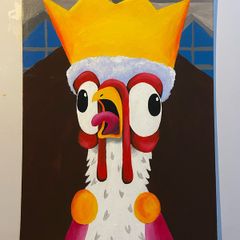 Crazy King Chicken Original Acrylic Painting