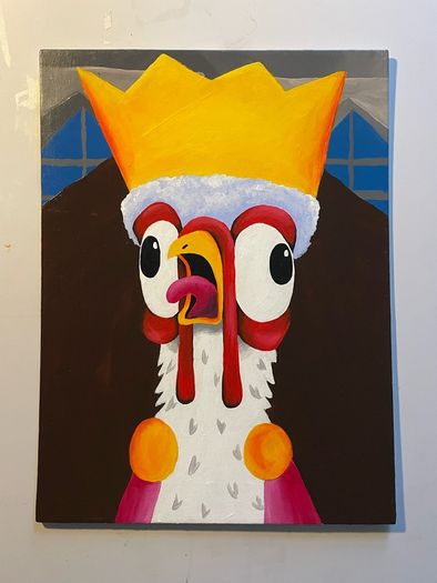 Crazy King Chicken Original Acrylic Painting