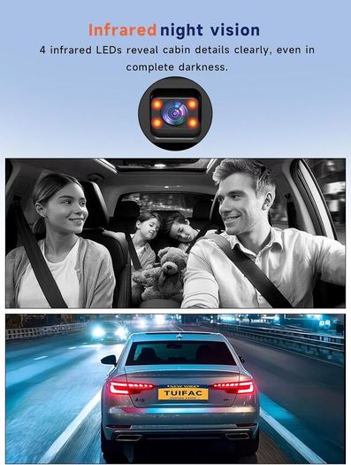 Dash Cam Front and Inside 2.5K+1080P Mini Camera for Cars, Hidden Car Camera Front and Interior, Super Night Vision, 4 IR LEDs, G-Sensor, 24H Parking Mode, Loop Recording, With 32GB Card, Dark