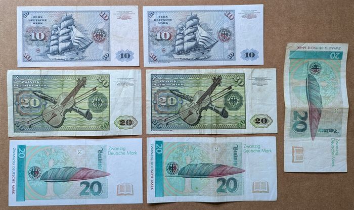 GERMANY - Set of 7 Banknotes: 10-20 Deutsch Marks 1960-1993 (VF-UNC)
