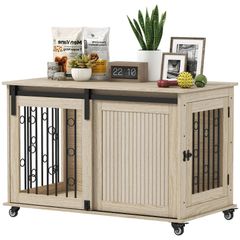 Dog Crate for Medium and Large Dogs Modern Side Table with 2 Doors and Latch 100x56x65 cm Oak