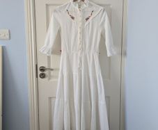 Vintage 1980s White Cheesecloth Dress Size 8-10