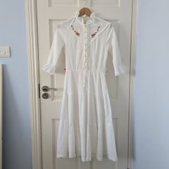 Vintage 1980s White Cheesecloth Dress Size 8-10