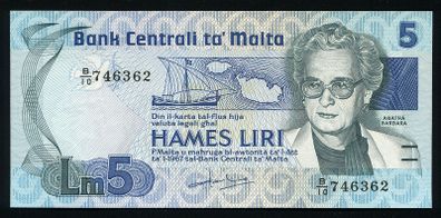 Malta - 5 Liri 1967 (1986) Banknote P 38 (UNC)