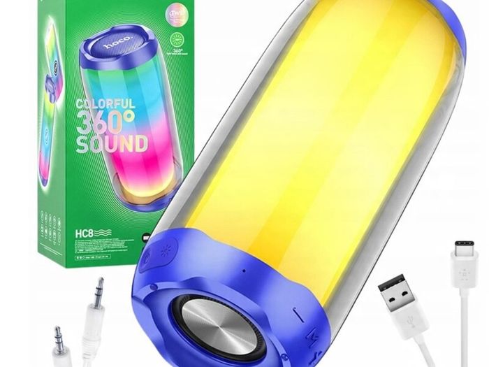 Hoco HC8 - Pulsating Colrful Luminous Wireless Speaker, Bluetooth V5.0, Battery Capacity: 1800mAh, Music Time Up To: 4 Hours, Support Bluetooth, FM, TF card, U disk, TWS, AUX - Black