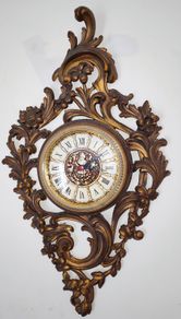 Vintage  Highly Ornated gold tone Wall Clock  quartz size 68x39cm
